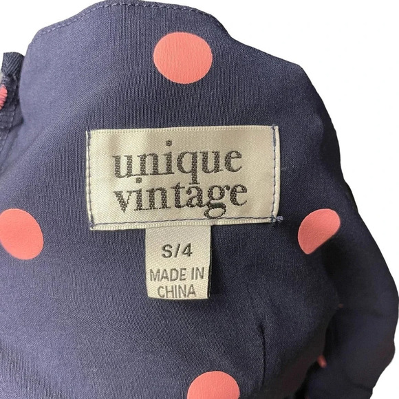 Unique Vintage Polka Dot Fit & Flare Dress Blue Pink Size Small - Picture 11 of 11